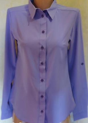 Классическая однотонная женская офисная рубашка с длинным рукавом3 фото