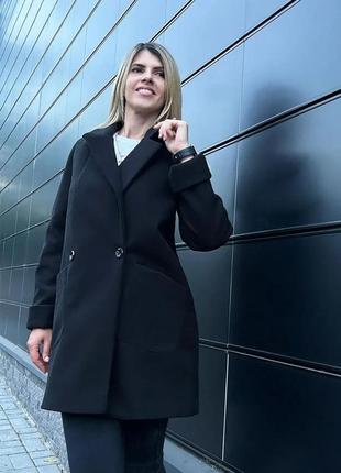 Женское кашемировое пальто базовое на подкладке с карманами осень-весна черное