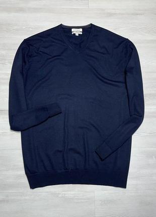 Autograph merino wool фирменный шерстяной темно-синий мужской свитер от marks &amp; spencer1 фото