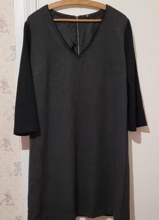 Сукня плаття в урочисто-діловому стилі темно-сіра з чорними рукавами стиль benetton2 фото