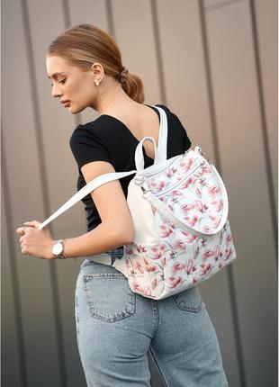 Женский рюкзак-сумка trinity белый принт "flowers"