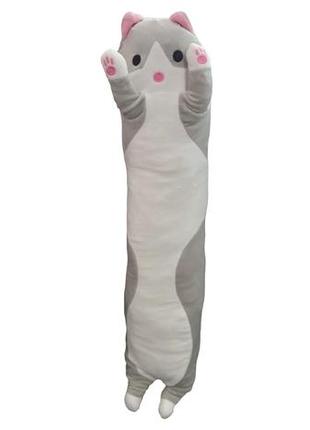 Кіт батон м'яка іграшка антистрес подушка 50 см плюшевий котик обіймашка сірий4 фото