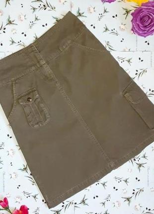 🌿1+1=3 модная джинсовая юбка с карманами хаки esprit, размер 42 - 44