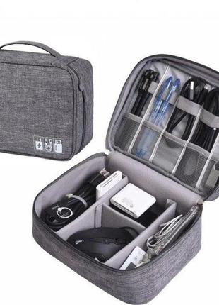 Сумка-органайзер для зберігання зарядних пристроїв та кабелів тravel digital bag сірий колір