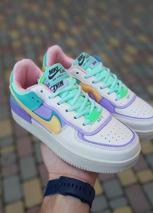 Жіночі кросівки nike air force 1 shadow бежеві з бірюзою і бузковим