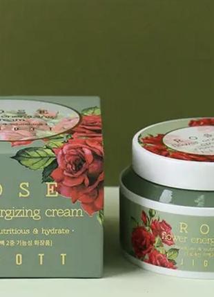 Тонизирующий крем для лица с пептидами дамасской розы jigott rose flower energizing cream, 100 мл