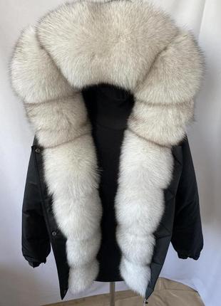 Зимова куртка, бомбер з натуральним хутром фінського песця-вуаль3 фото