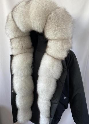 Зимняя куртка, бомбер с натуральным мехом финского песца-вуаль