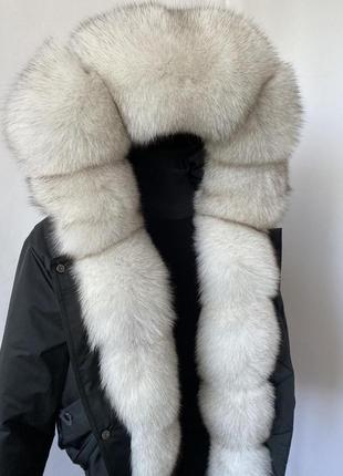 Зимова куртка, бомбер з натуральним хутром фінського песця-вуаль7 фото