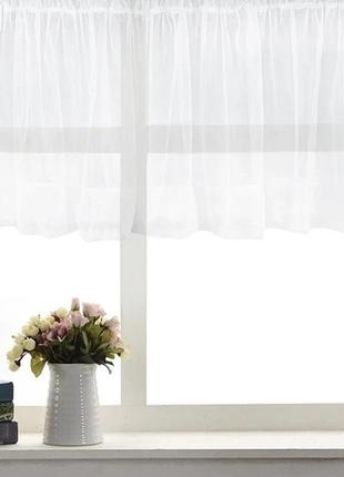 Готова коротка пошита штора тюль в стилі прованс, гардини в кухню 290х40см колір білий1 фото