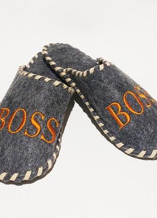 Тапочки для дома и бани войлочные luxyart с вышивкой "boss " (ga-02)