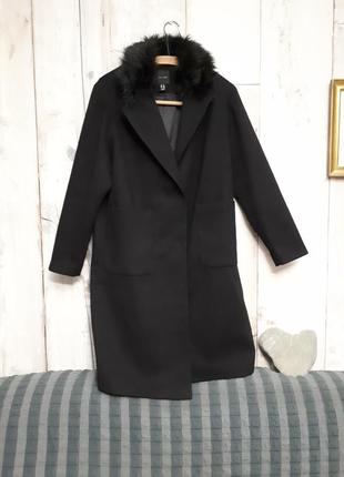 Черное свободное пальто прямого силуэта с накладными большими карманами р м l 14