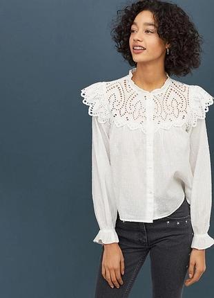 Нова бавовняна вишита блуза, прошва h&m