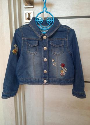 Джинсова куртка курточка джинсівка джинсовка джинсовий жакет піджак з вишивкою для дівчинки 2-3 роки3 фото