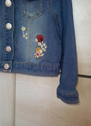 Джинсова куртка курточка джинсівка джинсовка джинсовий жакет піджак з вишивкою для дівчинки 2-3 роки4 фото