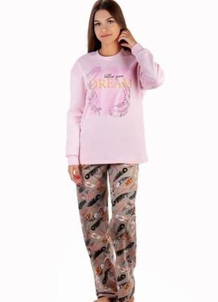 Жіноча піжама з начосом, тепла піжама жіноча, гарна піжама бавовняна, теплая пижама женская, утеплена піжама з начосом