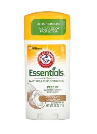 Arm&amp;hammer essentials with natural deodorizers, deodorant, coconut geranium, 2.5 oz (71 g) антиприспірант дезодорант