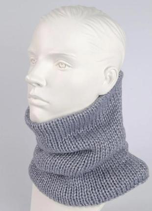 Серый вязаный шарф-снуд, бафф, хомут, 30х52 см