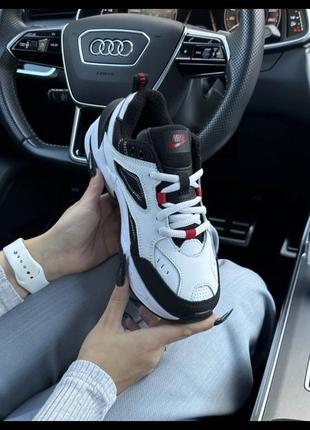 Nike m2k tekno fleece white black red4 фото