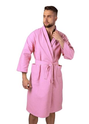 Вафельный халат luxyart кимоно размер (46-48) м 100% хлопок розовый (ls-860)