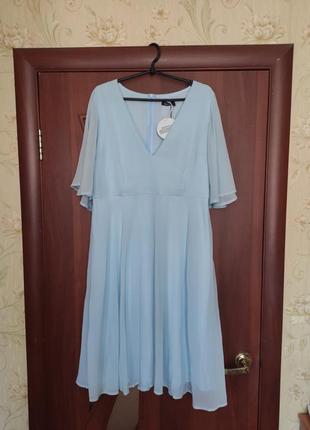 Нарядное платье голубое миди6 фото