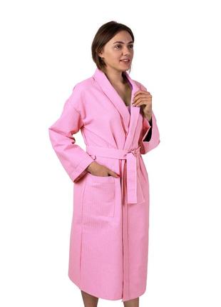 Вафельный халат luxyart кимоно размер (54-56) xl 100% хлопок розовый (ls-864)