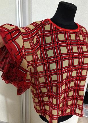 Scotch&soda maison scotch яркий топ блуза с рюшами в клетку цветочки оверсайз