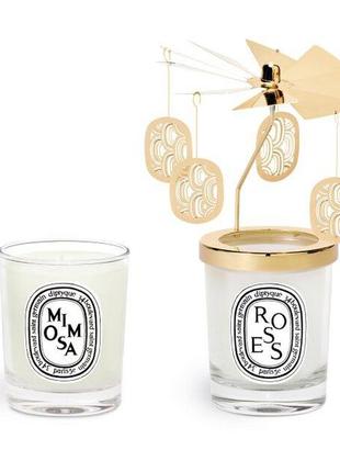 Свеча diptyque mimosa candle - набор carousel with candle set (70 г - парфюмированная свеча roses + 70 г - парфюмированная свеча