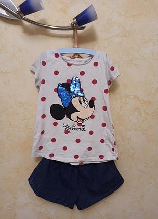 Красивый летний комплект футболка с микки маусом шорты юбочка джинсовая