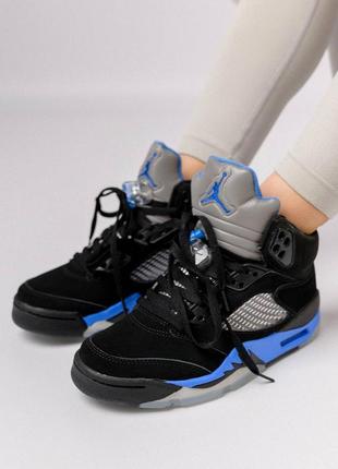 Кросівки жіночі air jordan 5 retro black blue6 фото