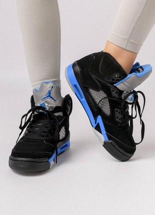 Кросівки жіночі air jordan 5 retro black blue8 фото