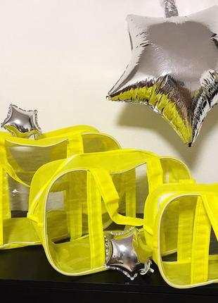 Набор прозрачных сумок в роддом (s, m, l)  nika torrі комбинированные пвх + спанбонд лимон2 фото