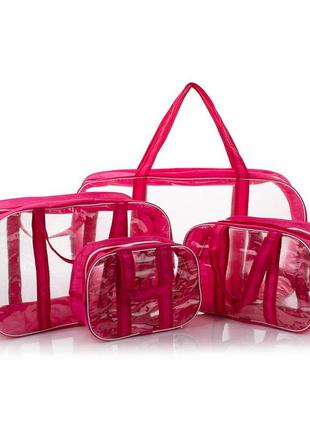Набор прозрачных сумок (s, m, l, xl)  nika torrі комбинированные пвх + спанбонд малина1 фото