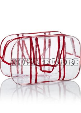Прозрачная сумка xl(65*35*30) с прозрачными ручками в роддом красный