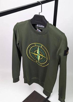 Кофта чоловіча стон айленд хакі / світшоти з лого stone island