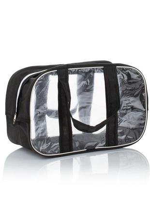 Комбинированная сумка в роддом из спанбонда и прозрачной пленки пвх, размер s(31*21*14), цвет черный1 фото