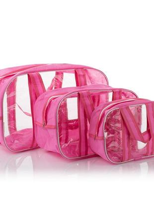 Набор прозрачных сумок в роддом (s, m, l)  nika torrі комбинированные пвх + спанбонд розовый