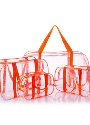 Набор прозрачных сумок (s, m, l, xl) с ременными ручками оранжевый
