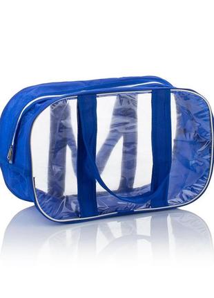 Комбинированная сумка в роддом из спанбонда и прозрачной пленки пвх, размер l(50*32*23), цвет синий1 фото