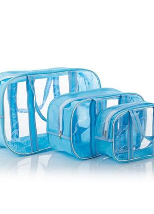 Набір прозорих сумок в пологовий будинок (s, m, l) nika torri комбіновані пвх + спанбонд блакитний