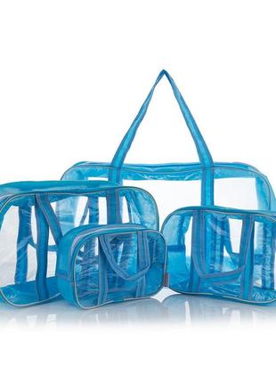 Набор прозрачных сумок (s, m, l, xl)  nika torrі комбинированные пвх + спанбонд голубой1 фото