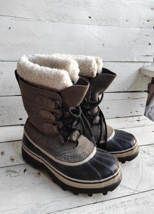 Теплейшие кожаные термосапоги сапоги чоботи снегоходы сноубутсы с валенком sorel caribou 36p5 фото