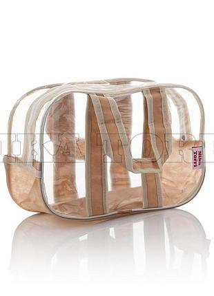 Прозрачные сумки в роддом (s, m, l) + органайзер - цилиндр бежевый