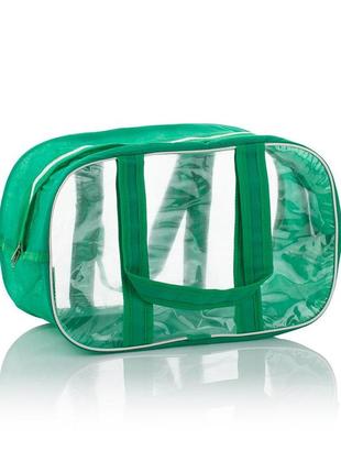 Комбинированная сумка в роддом из спанбонда и прозрачной пленки пвх, размер xl(65*35*30), цвет зеленый
