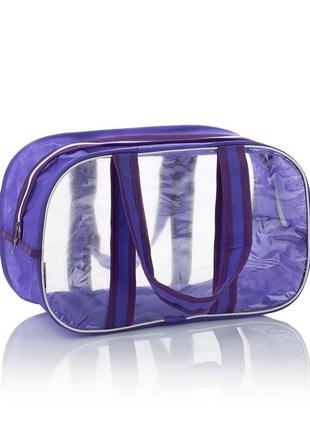 Комбинированная сумка в роддом из спанбонда и прозрачной пленки пвх, размер xl(65*35*30), цвет фиолетовый