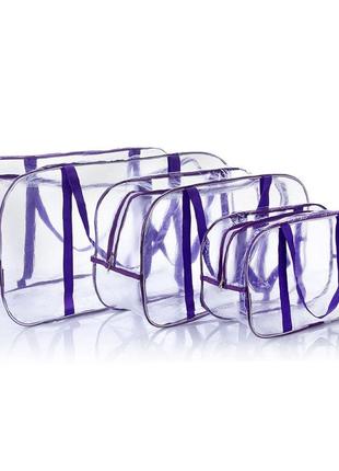 Набір прозорих сумок у пологовий будинок з ремінними ручками nika torri (s, m, l) фіолетовий