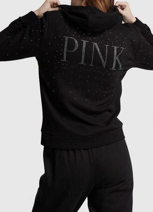 Спортивный костюм victoria's secret pink freece zip-up everyday black shine2 фото