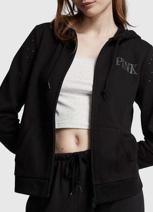 Спортивний костюм victoria's secret pink freece zip-up everyday black shine