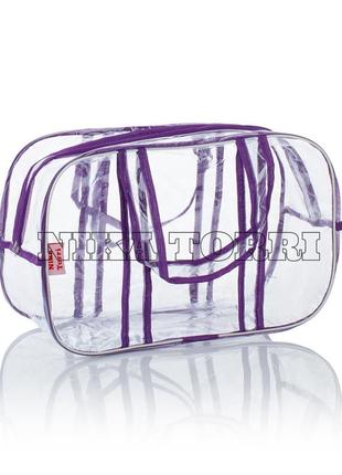 Прозора сумка m(40*25*20) з прозорими ручками в пологовий будинок, фіолетовий