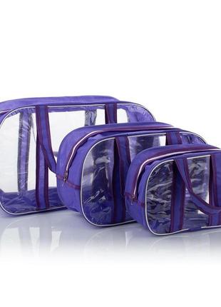 Набор прозрачных сумок в роддом (s, m, l)  nika torrі комбинированные пвх + спанбонд фиолетовый